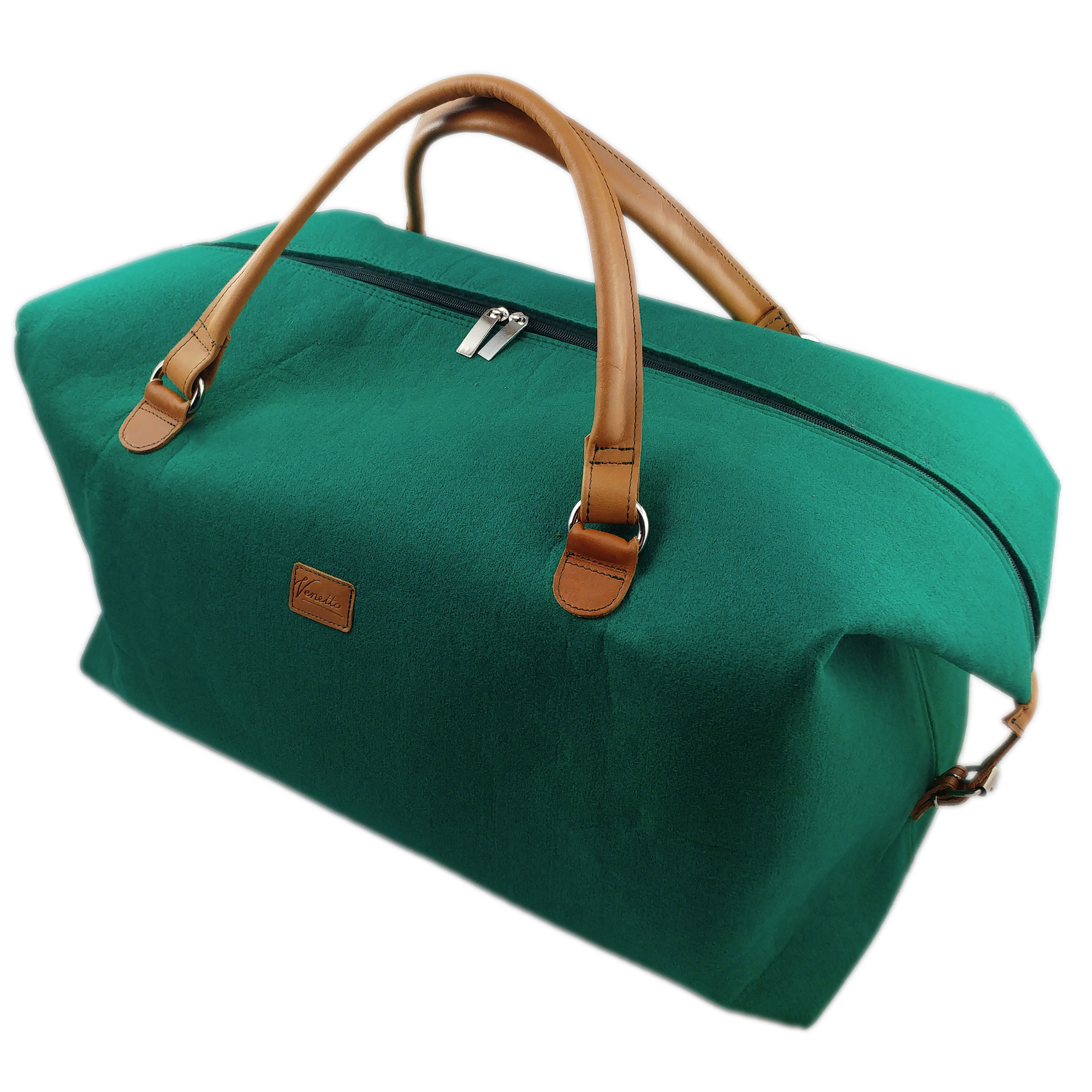 sports bag on felt and leather green 