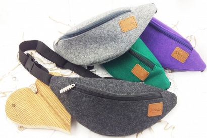 Fannypacks of felt or leather from manufacturer. Made in Germany.